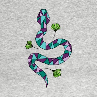 Geometric Snake and Ginkgo Leaves T-Shirt